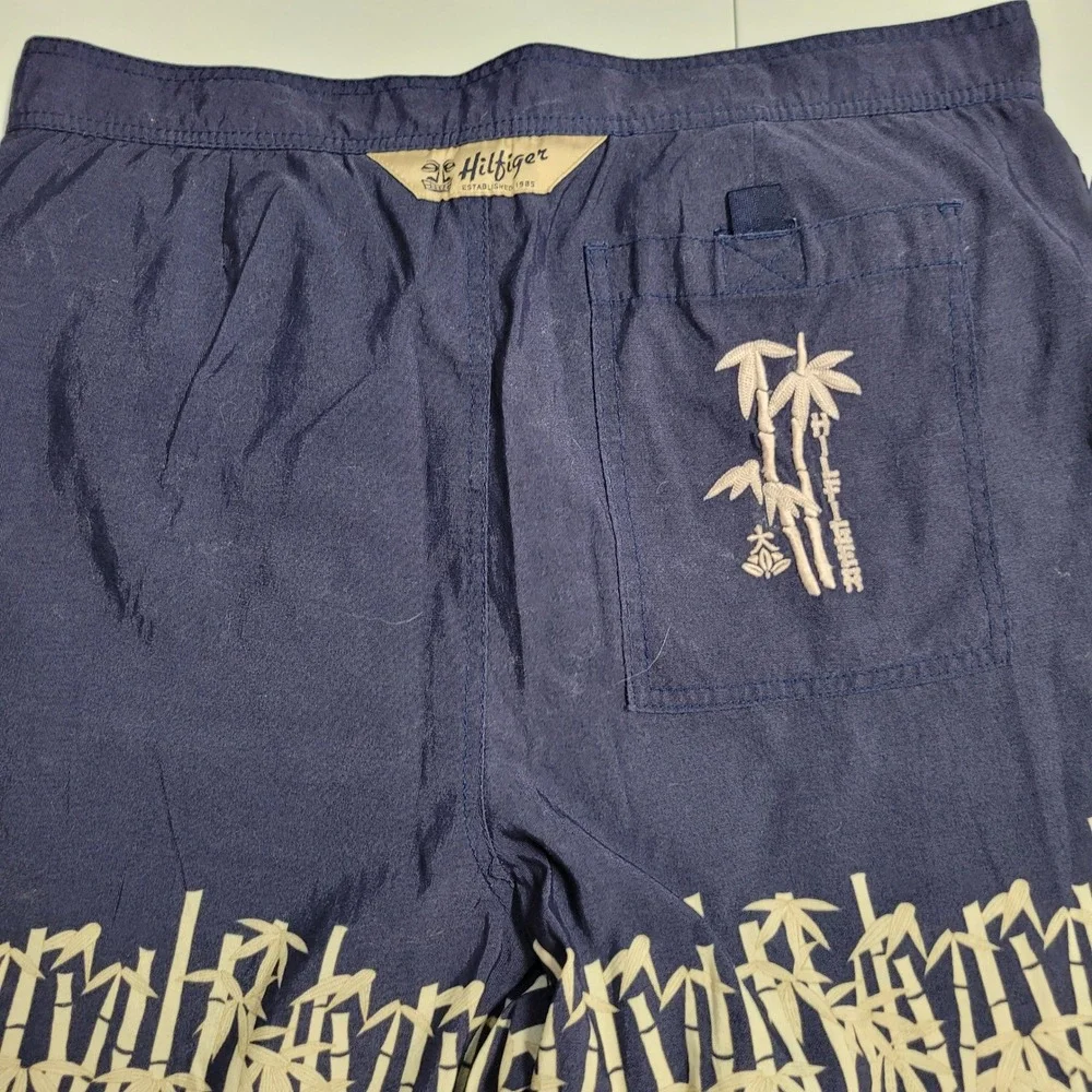 Tommy Hilfiger Mens Blue Bamboo Print‎ Swim Shorts Trunks Large Board Shorts